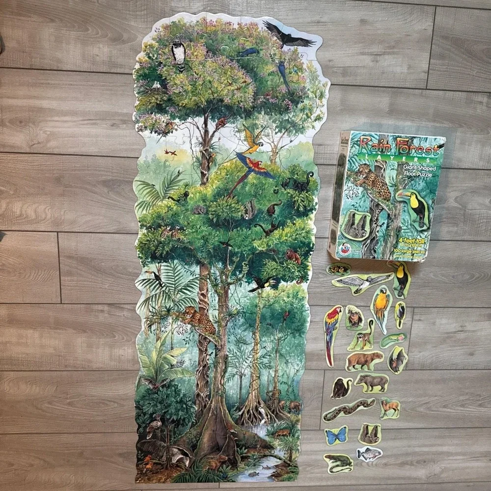 Vintage 1996 Frank Schaffer RAIN FOREST LAYERS 100pc Giant Floor Puzzle 4ft Tall
